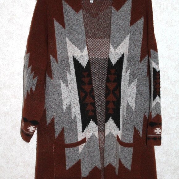 Snails & Cinnamon Aztec Print Long Oversized Warm Cardigan Pockets Size Large - Picture 2 of 16